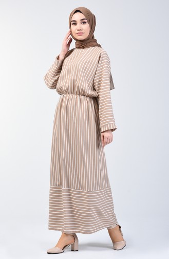 Striped Bat Sleeve Dress Mink 1040-02