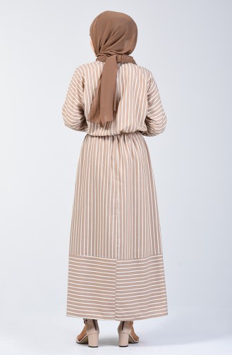 Striped Bat Sleeve Dress Mink 1040-02