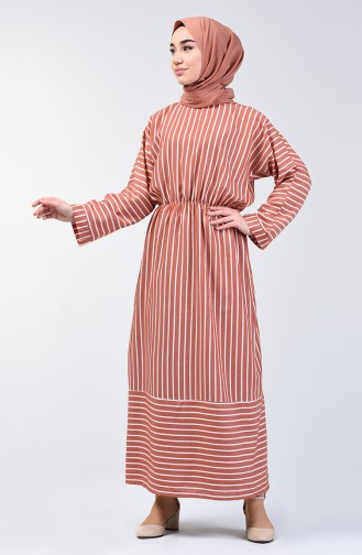 Striped Bat Sleeve Dress Brick 1040-03