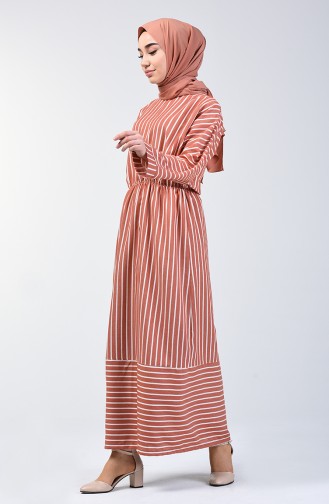 Striped Bat Sleeve Dress Brick 1040-03