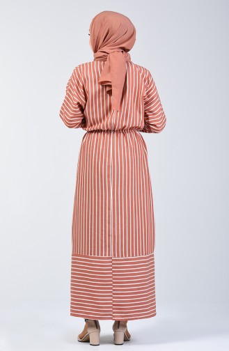 Striped Bat Sleeve Dress Brick 1040-03