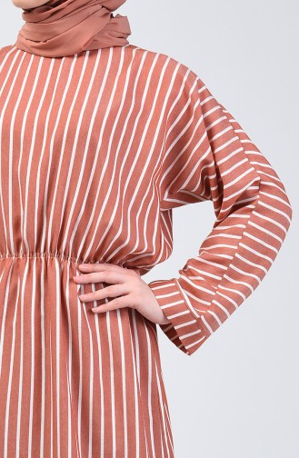 Striped Bat Sleeve Dress Brick 1040-03