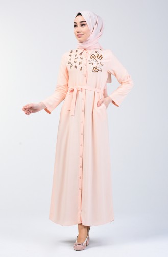 Embroidered Belted Dress 90026-01 Salmon 90026-01