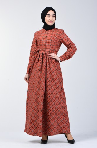 Plaid Patterned Belted Dress 7028-01 Tile 7028-01