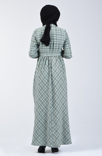 Plaid Patterned Belted Dress 7028-03   Almond Green 7028-03