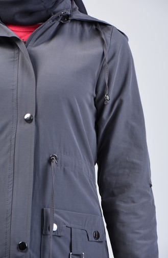 Waist Shirred Hooded Trench Coat 6095-02 Grey 6095-02
