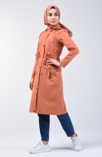 Waist Shirred Hooded Trench Coat 6095-04 Light Pink 6095-04