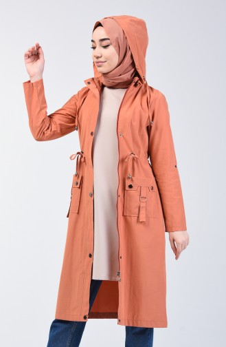 Waist Shirred Hooded Trench Coat 6095-04 Light Pink 6095-04