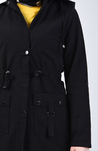 Waist Shirred Hooded Trench Coat 6095-05 Black 6095-05