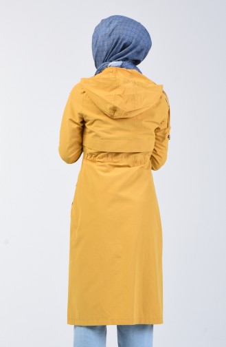 Shirred Waist Hooded Trench Coat 6095-06 Mustard 6095-06