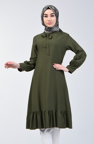 Tie Collar Ruched Tunic 1191-03 Khaki 1191-03