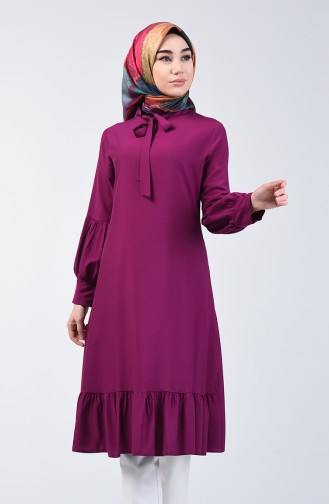 Tie Collar Ruched Tunic 1191-05 Damson 1191-05