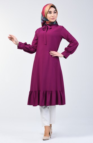 Tie Collar Ruched Tunic 1191-05 Damson 1191-05