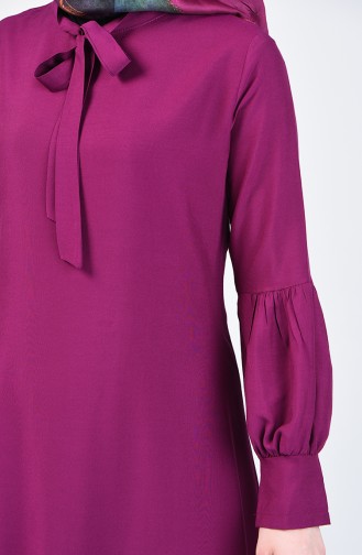 Tie Collar Ruched Tunic 1191-05 Damson 1191-05