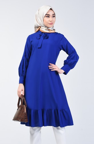 Tie Collar Ruched Tunic 1191-06 Saxe 1191-06