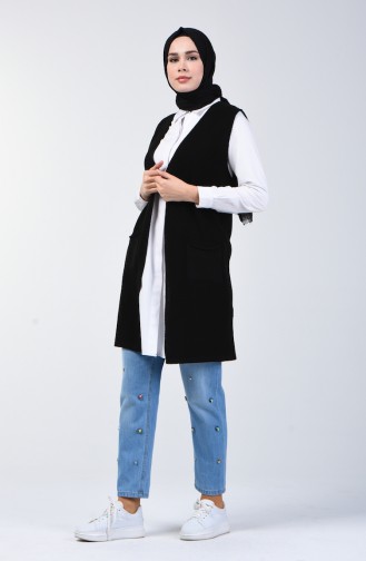 Thin Knitwear Vest with Pockets 4207-04 Black 4207-04