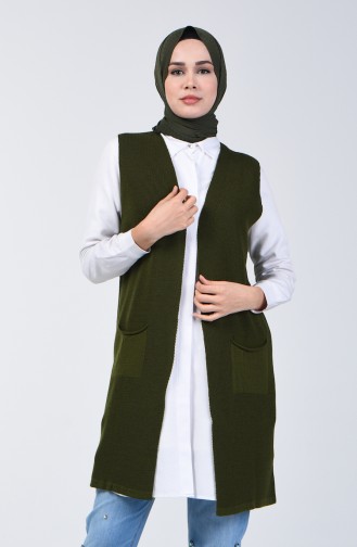 Thin Knitwear Vest with Pockets 4207-06 Khaki 4207-06