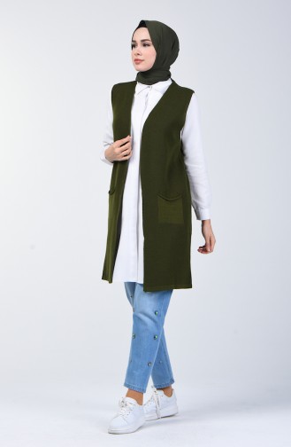 Thin Knitwear Vest with Pockets 4207-06 Khaki 4207-06