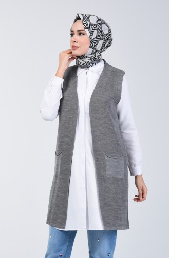 Gilet Sans Manches Tricot Fin à Poche 4207-07 Gris 4207-07