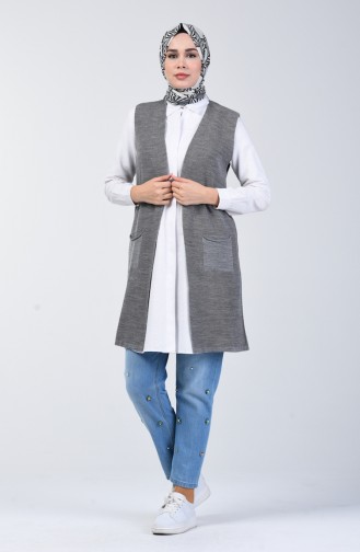 Gilet Sans Manches Tricot Fin à Poche 4207-07 Gris 4207-07