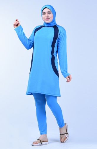 Maillot de Bain Hijab Pour Femme Garnde Taille 28015 Bleu 28015