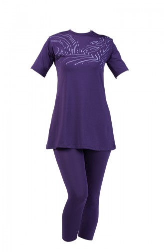 Women Short Sleeve Pool Swimsuit 28029 Purple 28029