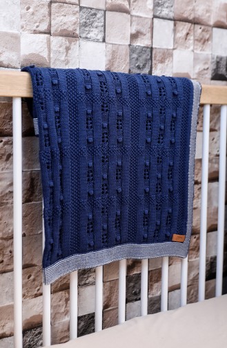 Asel Baby Blanket Navy Blue Ecru 00001-03