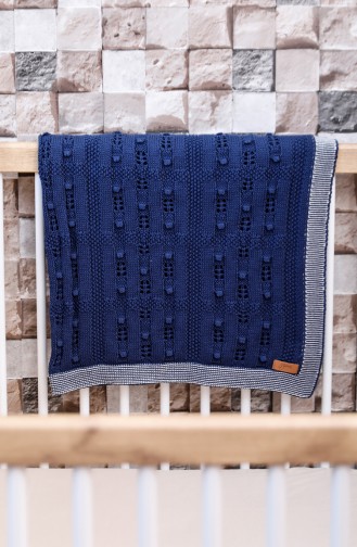 Asel Baby Blanket Navy Blue Ecru 00001-03