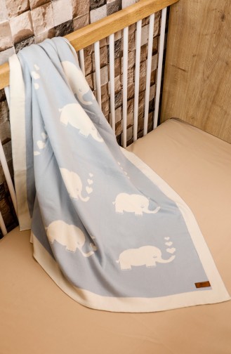 Elephant Baby Blanket 90x90 Fil00001-02 Blue Ecru 00001-02