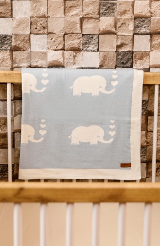 Elephant Baby Blanket 90x90 Fil00001-02 Blue Ecru 00001-02