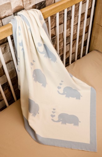 Elephant Baby Blanket 90x90 Fil00001-02 Blue Ecru 00001-02