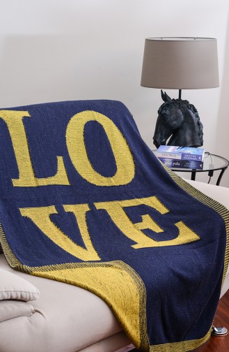 Love Plaid Tv 100x170 Love00002-03 Jaune Bleu Marine 00002-03