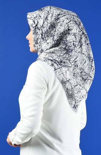 Patterned Flamed Scarf 901600-04 Ecru Navy Blue 901600-04