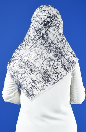 Patterned Flamed Scarf 901600-04 Ecru Navy Blue 901600-04