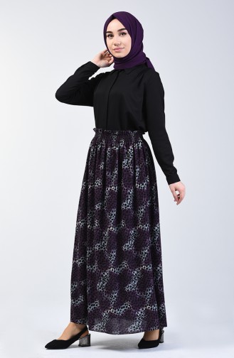 Elastic Waist Patterned Skirt Purple 2012-01