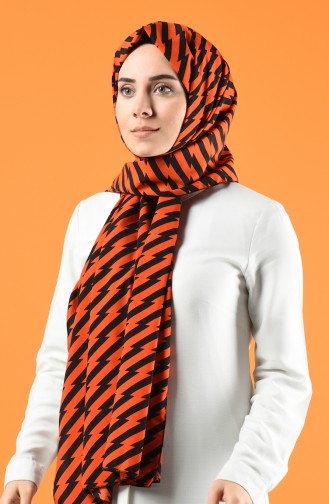 Patterned Crepe Shawl 4653-01 Orange Black 4653-01