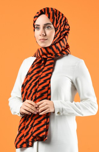 Patterned Crepe Shawl 4653-01 Orange Black 4653-01