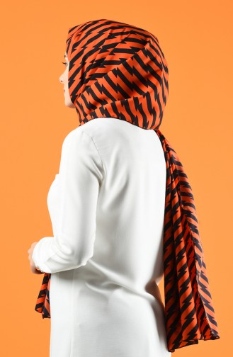 Patterned Crepe Shawl 4653-01 Orange Black 4653-01