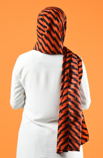 Châle Crêpe à Motifs 4653-01 Orange Noir 4653-01