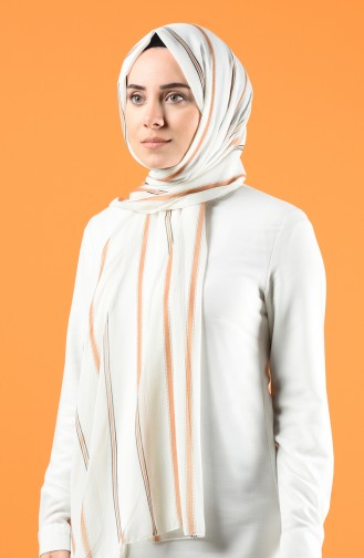 Striped Chiffon Shawl 4655-01 Ecru Milk Coffee 4655-01