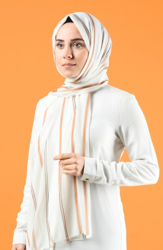 Striped Chiffon Shawl 4655-01 Ecru Milk Coffee 4655-01