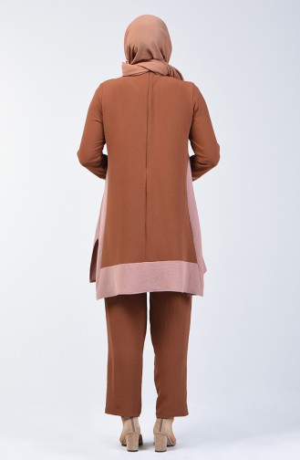 Aerobin Kumaş Tunik Pantolon İkili Takım 8327-09 Kahverengi 8327-09