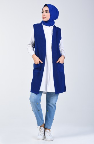 Thin Knitwear Vest with Pockets 4207-03 Saxe 4207-03