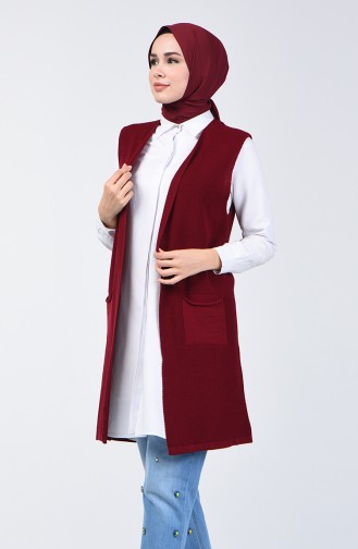 Gilet Sans Manches Tricot Fin à Poche 4207-05 Bordeaux 4207-05