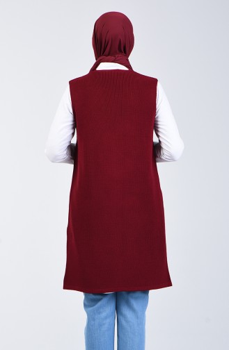 Gilet Sans Manches Tricot Fin à Poche 4207-05 Bordeaux 4207-05