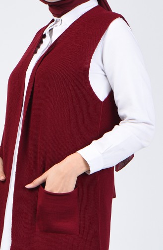 Gilet Sans Manches Tricot Fin à Poche 4207-05 Bordeaux 4207-05