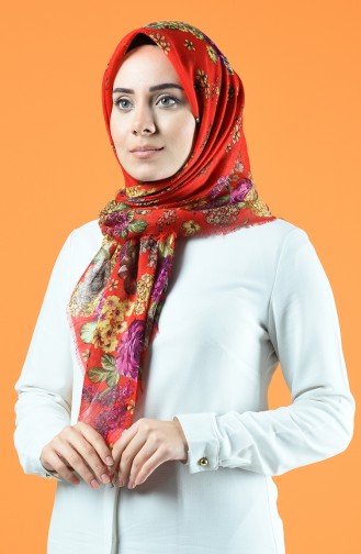 Desenli Flamlı Eşarp 901602-02 Kırmızı 901602-02