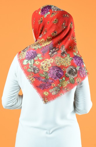 Desenli Flamlı Eşarp 901602-02 Kırmızı 901602-02