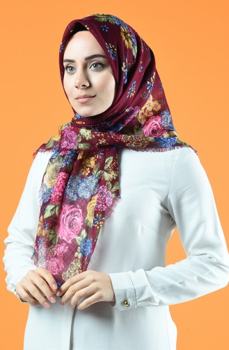 Desenli Flamlı Eşarp 901602-06 Koyu Fuşya