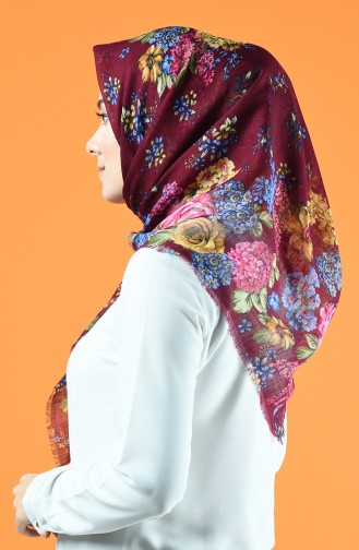Desenli Flamlı Eşarp 901602-06 Koyu Fuşya